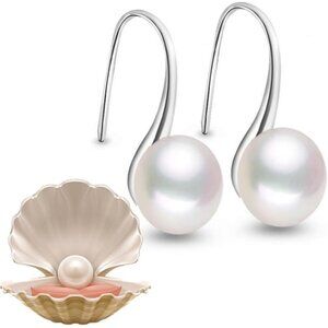 Handpicked AAA+ 7.5-8mm White Freshwater Pearl Dangle Earrings